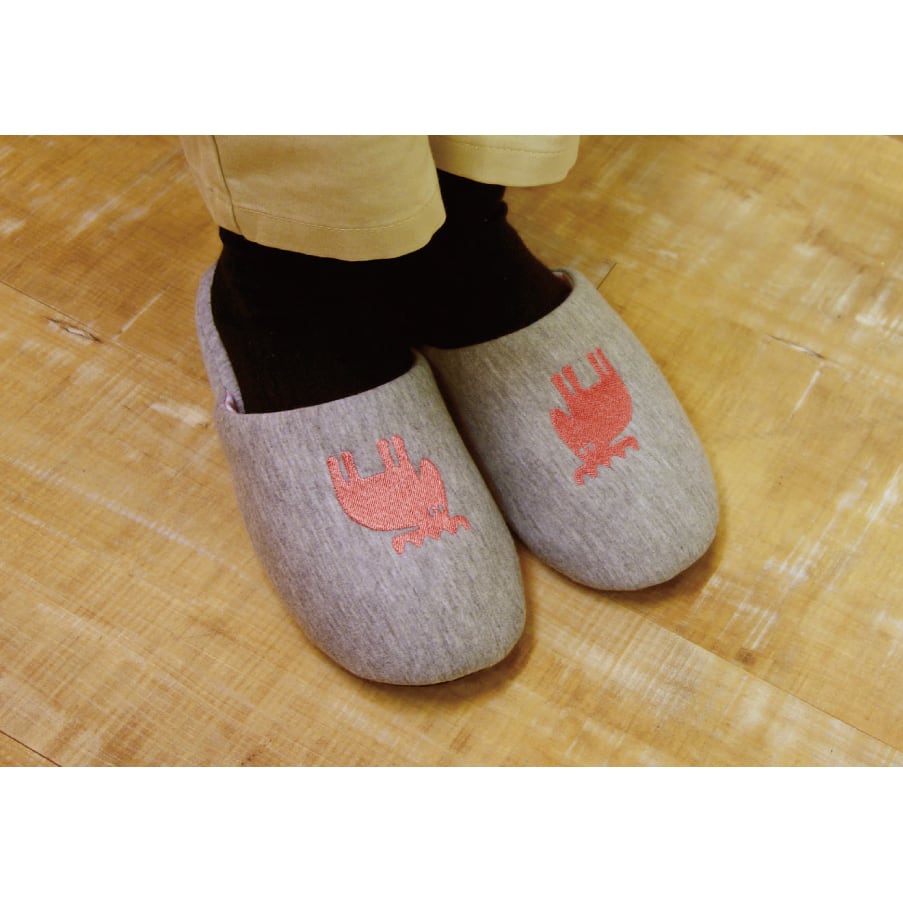 moz/モズ エルク スリッパ ニットL【北欧 モズ スウェーデン ブランド エルク ヘラジカ シンプル 刺繍 かわいい ユニセックス 家族で色違い ニット素材 トレンド 水洗いOK 日用品】