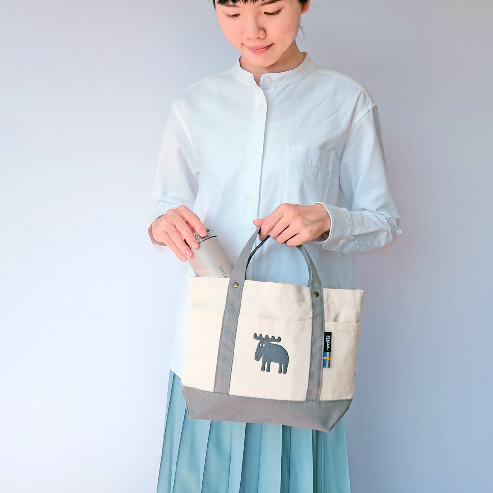moz/モズ 帆布トート M 北欧 モズ スウェーデン ブランド エルク ヘラジカ シンプル カジュアルバッグ ミニトート お散歩 刺しゅう入り ランチバッグ ランチトート サブバッグ