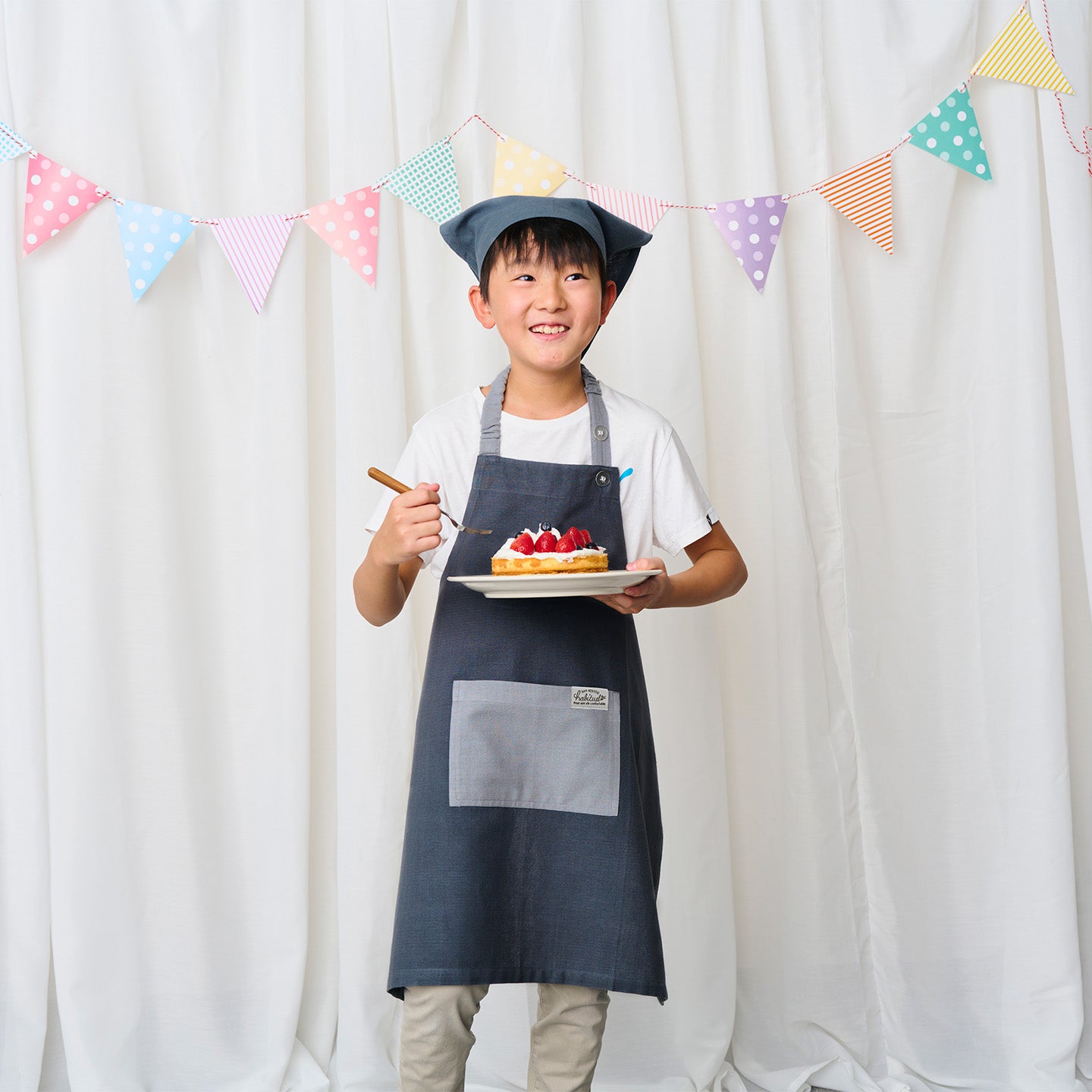レップ Mate キッズエプロン L 3PCSセット ライトグレー カジュアル ベーシック型 シンプル 小学校 家庭科 給食