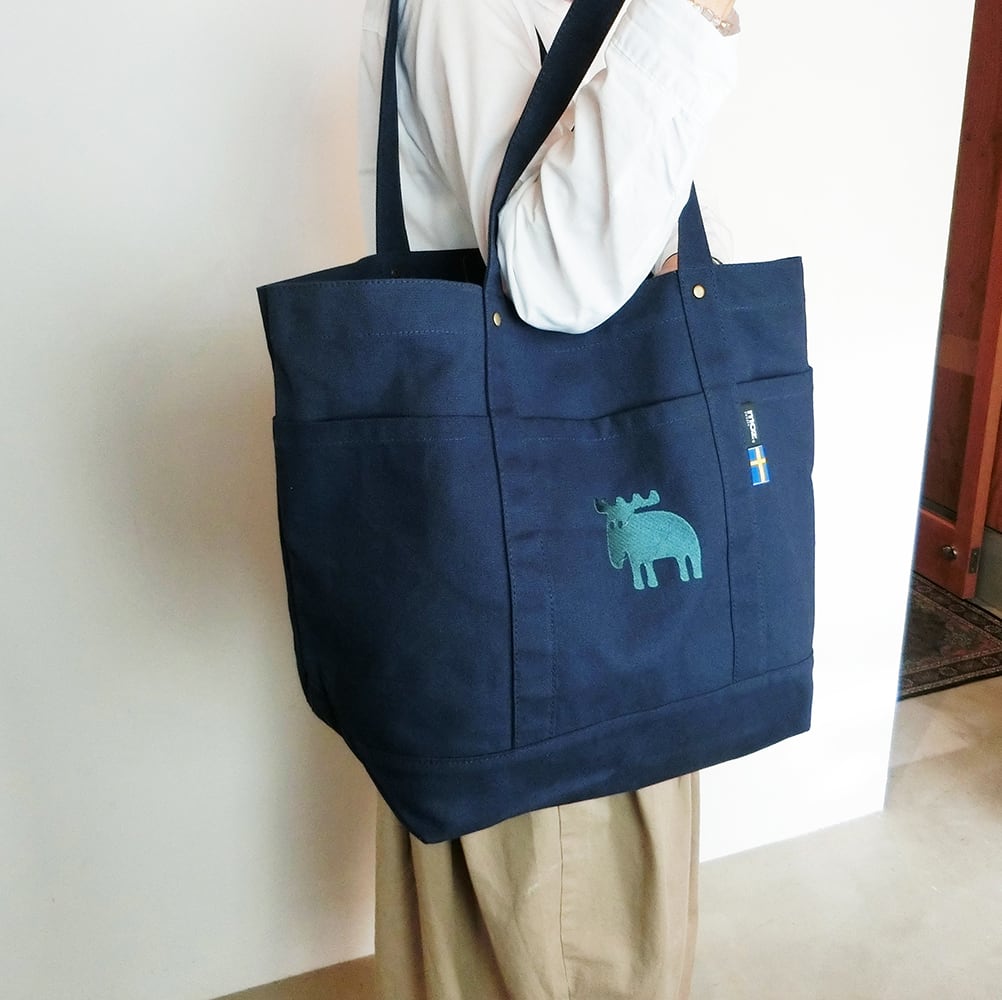 moz/モズ 帆布トート L L【北欧 モズ スウェーデン ブランド エルク ヘラジカ シンプル カジュアルバッグ 大判トート 刺しゅう入り パパママバッグ 旅行 レジャー マザーズバッグ 】