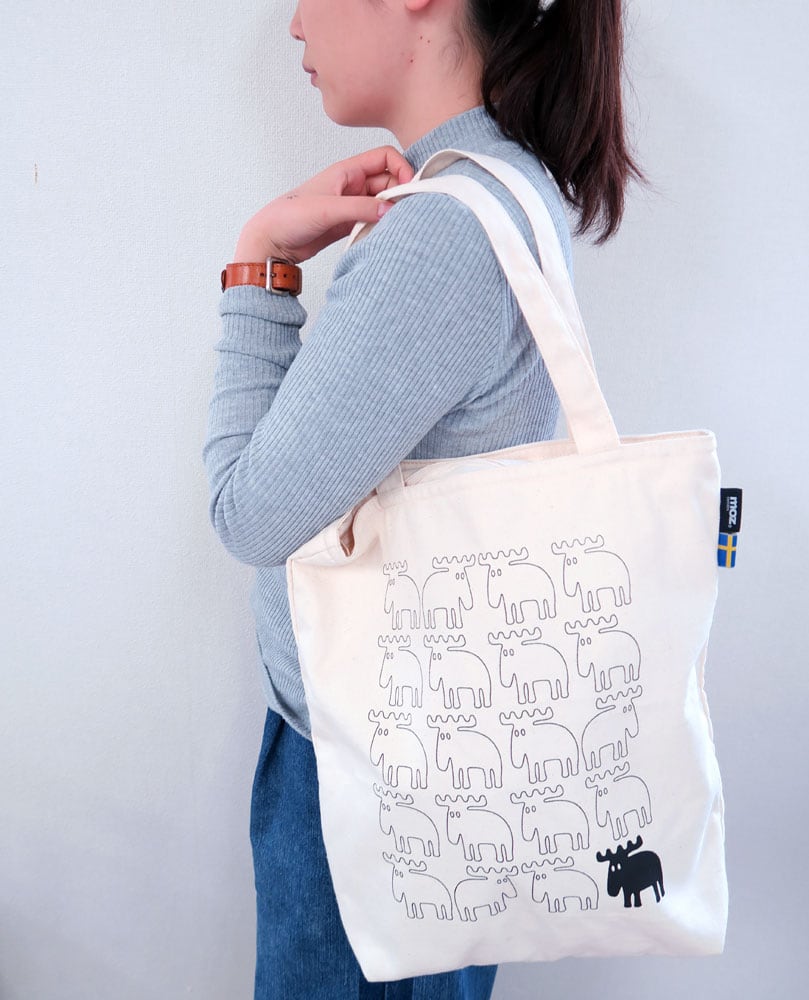 moz/モズ コットントート アイボリー 526329【北欧 モズ スウェーデン ブランド エルク ヘラジカ シンプル 通勤 通学 機能性 ナチュラル メンズ レディーズ】