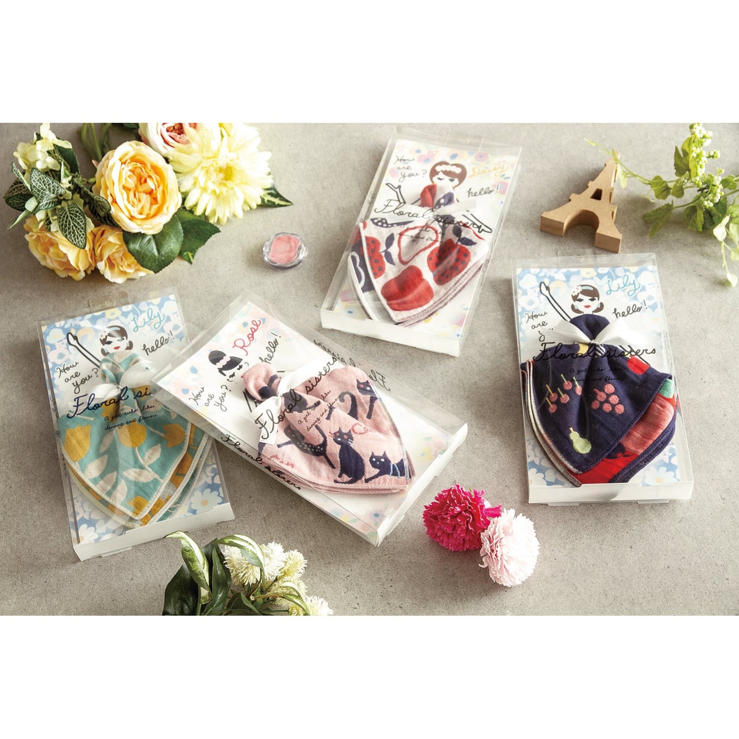 Floral sisters 3重ガーゼハンカチギフト【プレゼント プチギフト 贈り物 上質 日本製 お返し タオルハンカチ お祝い お礼 記念品】