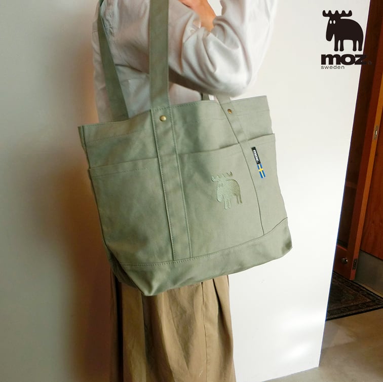 moz/モズ 帆布トート L 【北欧 モズ スウェーデン ブランド エルク ヘラジカ シンプル カジュアルバッグ お散歩 刺しゅう入り A4サイズ デイリー 通勤 通学】