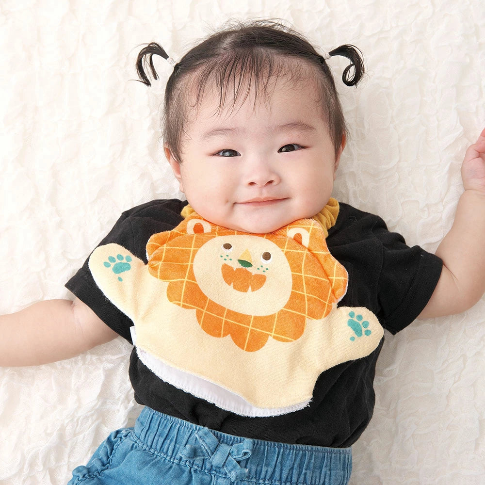 シャオール いないいないばぁスタイ【赤ちゃん用 出産祝い 動物モチーフ ギフト 2WAY ダブルガーゼ パイル地 よだれ掛け かわいい 吸水性 パペット遊び】