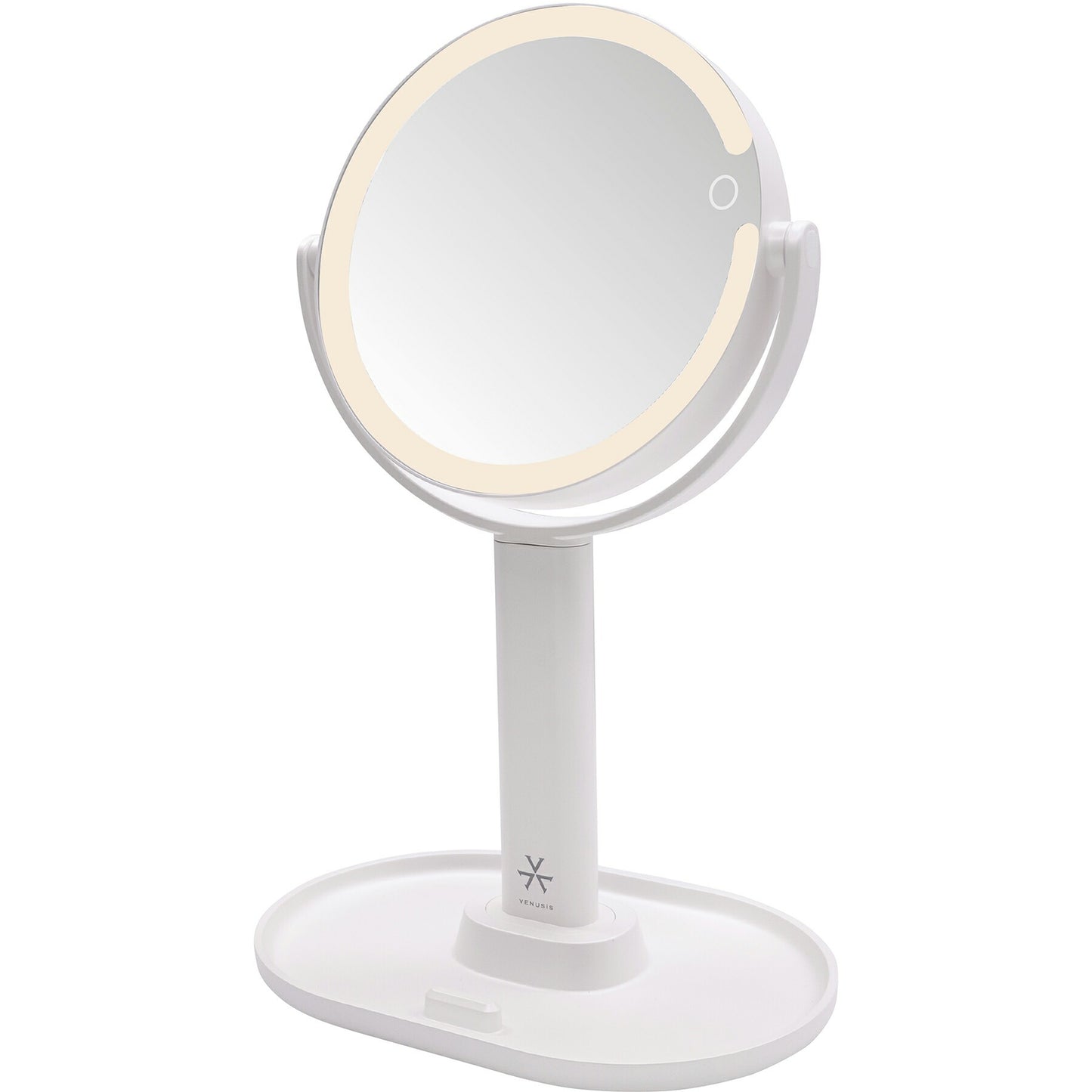 【送料無料】VENUSiS ヴィナシス スマホスタンド付き LEDミラー VML-4200-5X ホワイト【女優ミラー 3色調光 充電式 トレー付き メイクミラー 明るさ調整 卓上ミラー 化粧ミラー】