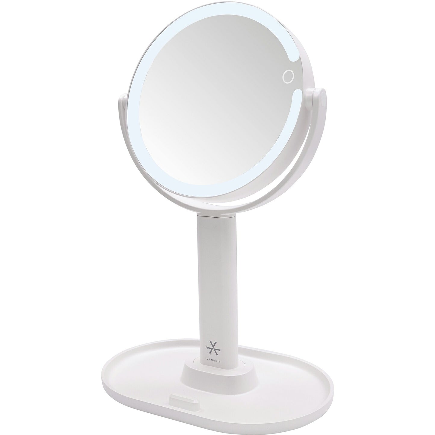 【送料無料】VENUSiS ヴィナシス スマホスタンド付き LEDミラー VML-4200-5X ホワイト【女優ミラー 3色調光 充電式 トレー付き メイクミラー 明るさ調整 卓上ミラー 化粧ミラー】
