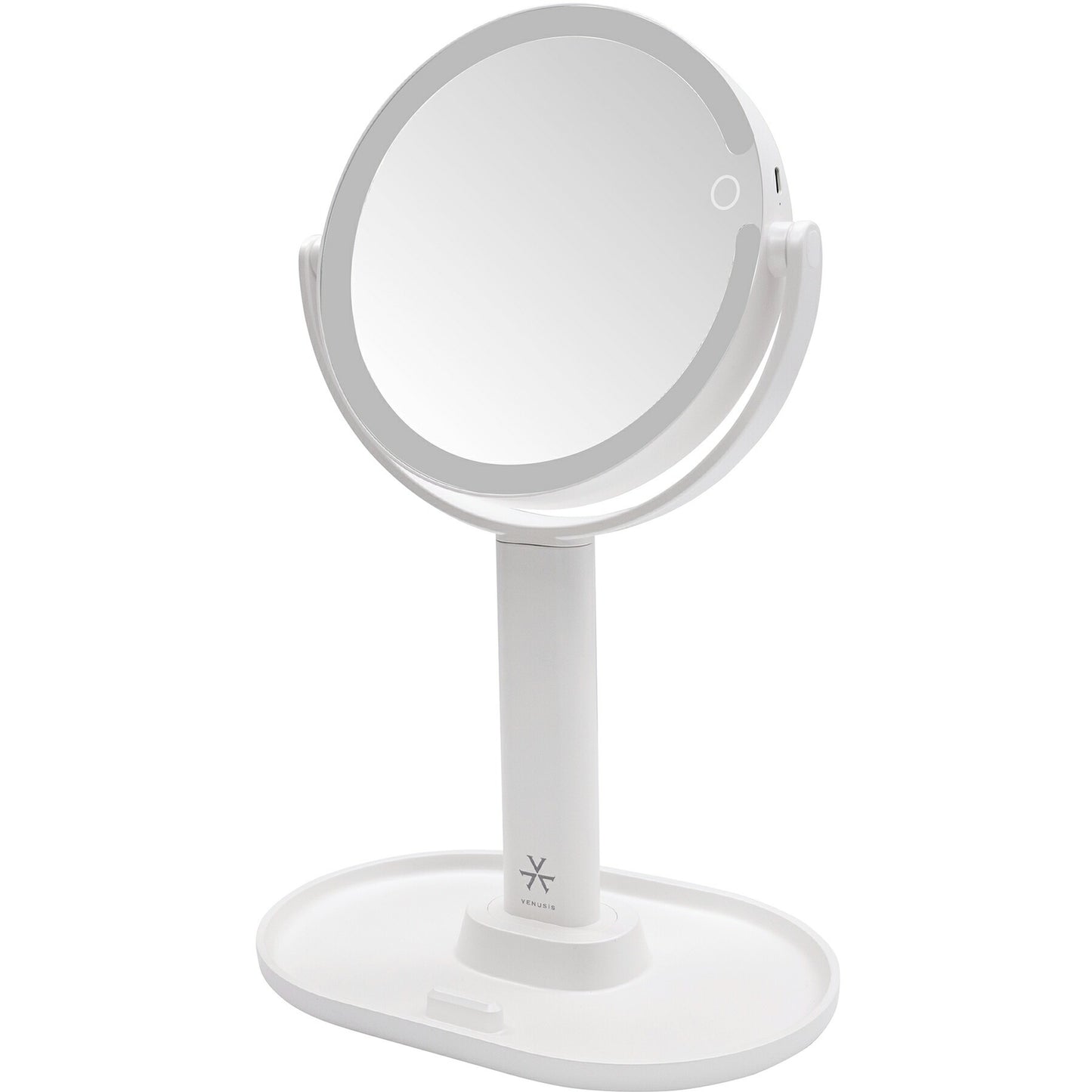 【送料無料】VENUSiS ヴィナシス スマホスタンド付き LEDミラー VML-4200-5X ホワイト【女優ミラー 3色調光 充電式 トレー付き メイクミラー 明るさ調整 卓上ミラー 化粧ミラー】