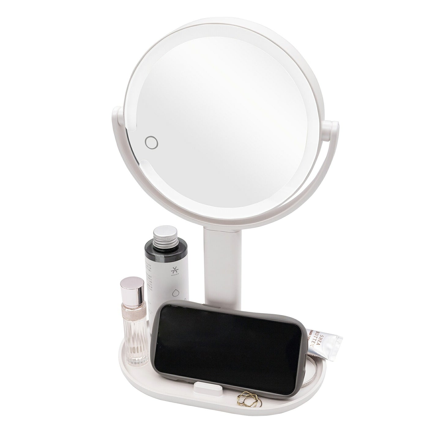 【送料無料】VENUSiS ヴィナシス スマホスタンド付き LEDミラー VML-4200-5X ホワイト【女優ミラー 3色調光 充電式 トレー付き メイクミラー 明るさ調整 卓上ミラー 化粧ミラー】
