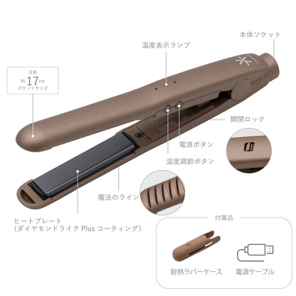 【キャンペーン特典付】VENUSiS モバイルミニアイロン VAS-2400UB [軽量 持ち運び ストレートヘアアイロン ミニヘアアイロン 給電式 TYPE-C 3段階温度調整 旅行 学校 軽い 小さい 旅行 耐熱カバー付き]